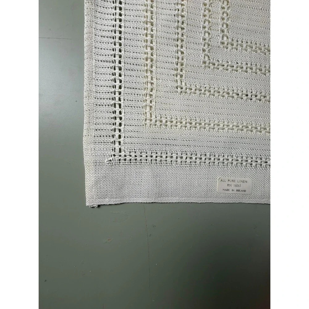Set 4 Vintage Irish Linen Hemstitched Openwork Placemats Table Topper White